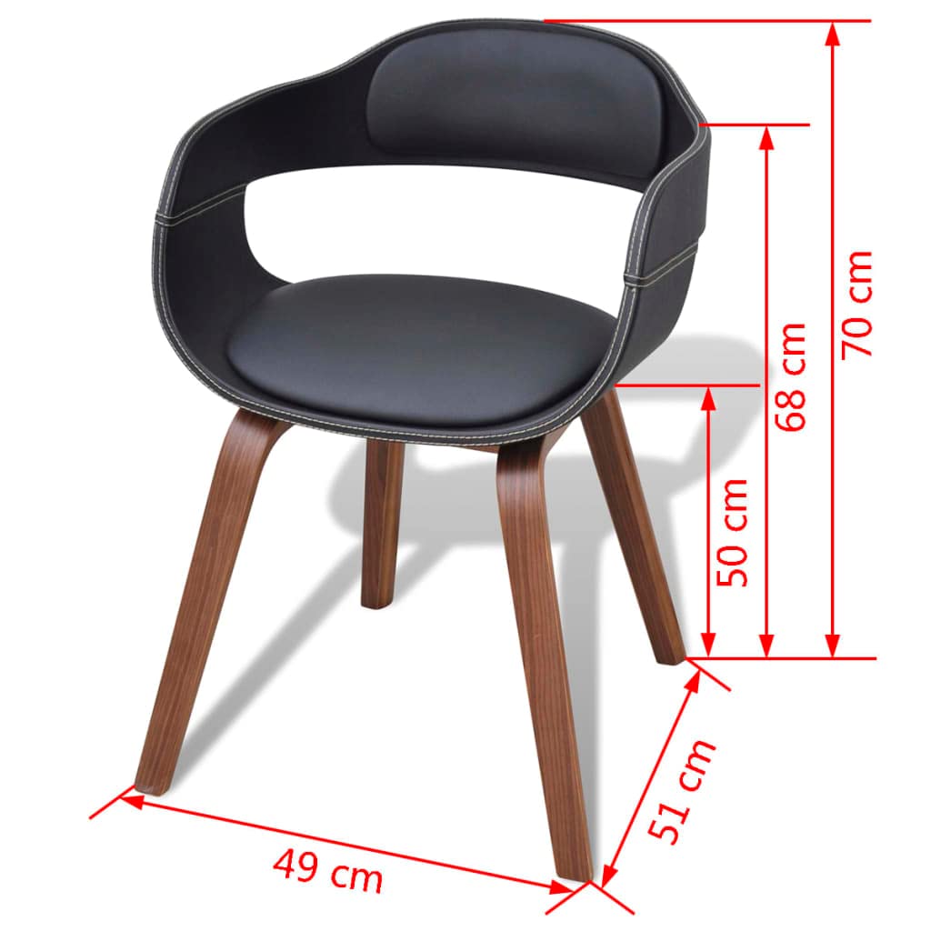 Krzesła do jadalni 4 szt. czarna rama z drewna łukowego i obicie ze sztucznej skóry, ergonomicznie wyściełane podłokietnikami, wysokość siedziska 50 cm, nowoczesne wzornictwo do kuchni, salonu