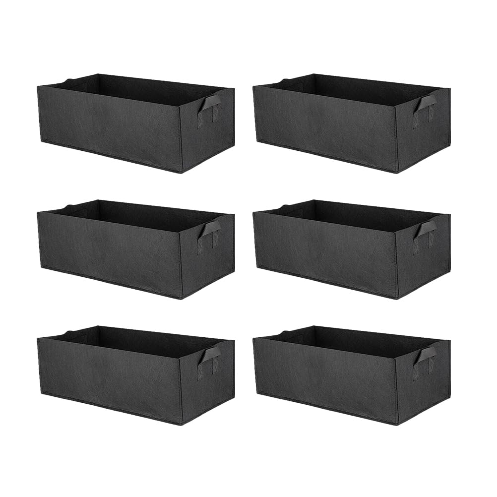 SUPVOX 6Pcs Non-Woven Fabric Planting Bags: Square Grow Bags for Outdoor Garden Planters Vegetable Flower Nursery Container Black