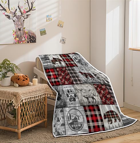 Rustic-Cabin-Throw-Blankets-Farmhouse-Animal-Wolf-Bear-and-Deer-Cozy-Warm-Bed-Couch-Blanket-Plaid-White-Fleece-Flannel-Throws-to-Decorate-The-Room-and-Bedroom Rustic Cabin Throw Blankets Farmhouse Animal Wolf Bear and Deer Cozy Warm Bed Couch Blanket Plaid White Fleece Flannel Throws to Decorate The Room and Bedroom