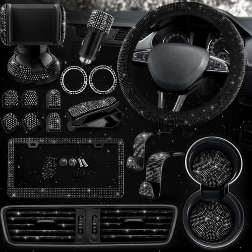 Image of Black Bling Car Accessories Set, 27 Pcs, for Women Drivers