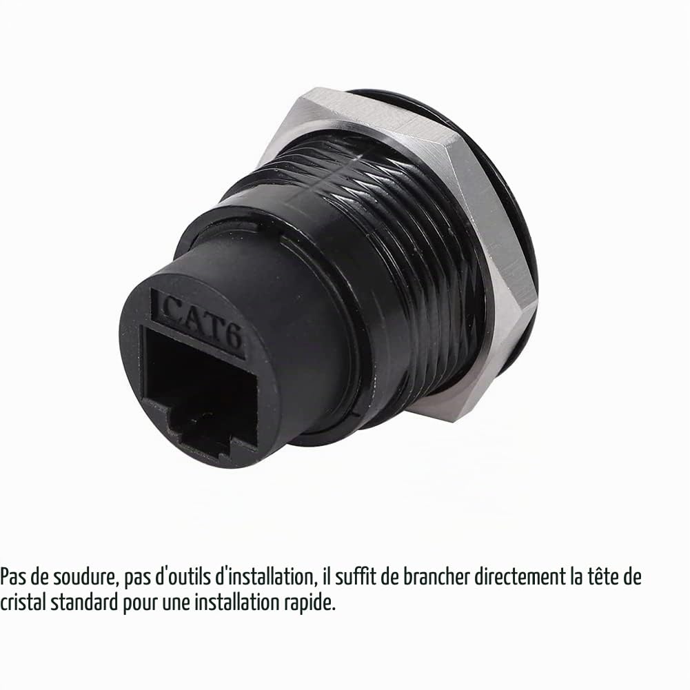 PENGLIN 5PCS RJ45 CAT6 Connecteur pour montage en panneau, Cat6 8P8C Ethernet LAN Coupleur de câble à passage direct Adaptateur d'extension femelle-femelle avec capuchon étanche/poussière