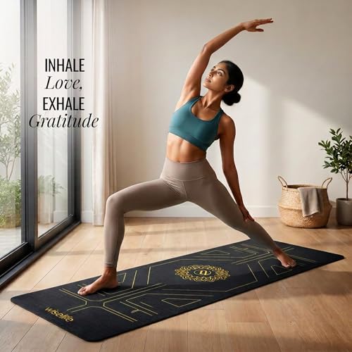 Image of Wiselife True Alignment Yoga Mat + Sleek Yoga Strap For Men And Women | Probalance Eco-TPE Material 6MM | Extra Thick Extra Long Extra Wide | Charcoal Black