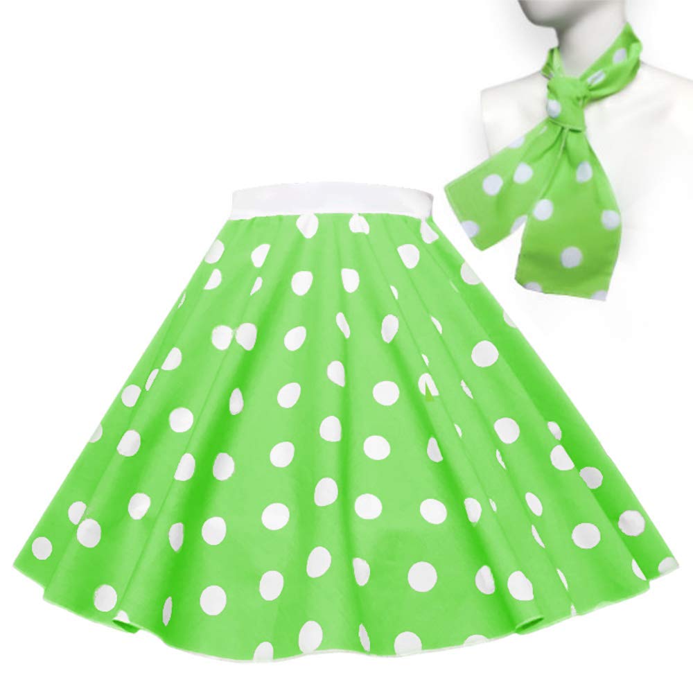 Adults Polka Dot Skirt Rock n Roll 50's/ 60's Style 16 21" Length (S (Waist 26inch), Green and White spot)