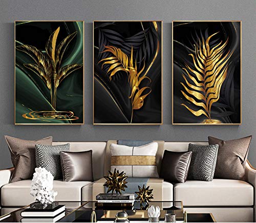 Tableau moderne noir et or pour salon : grand triptyque abstrait chic 60x90 cm