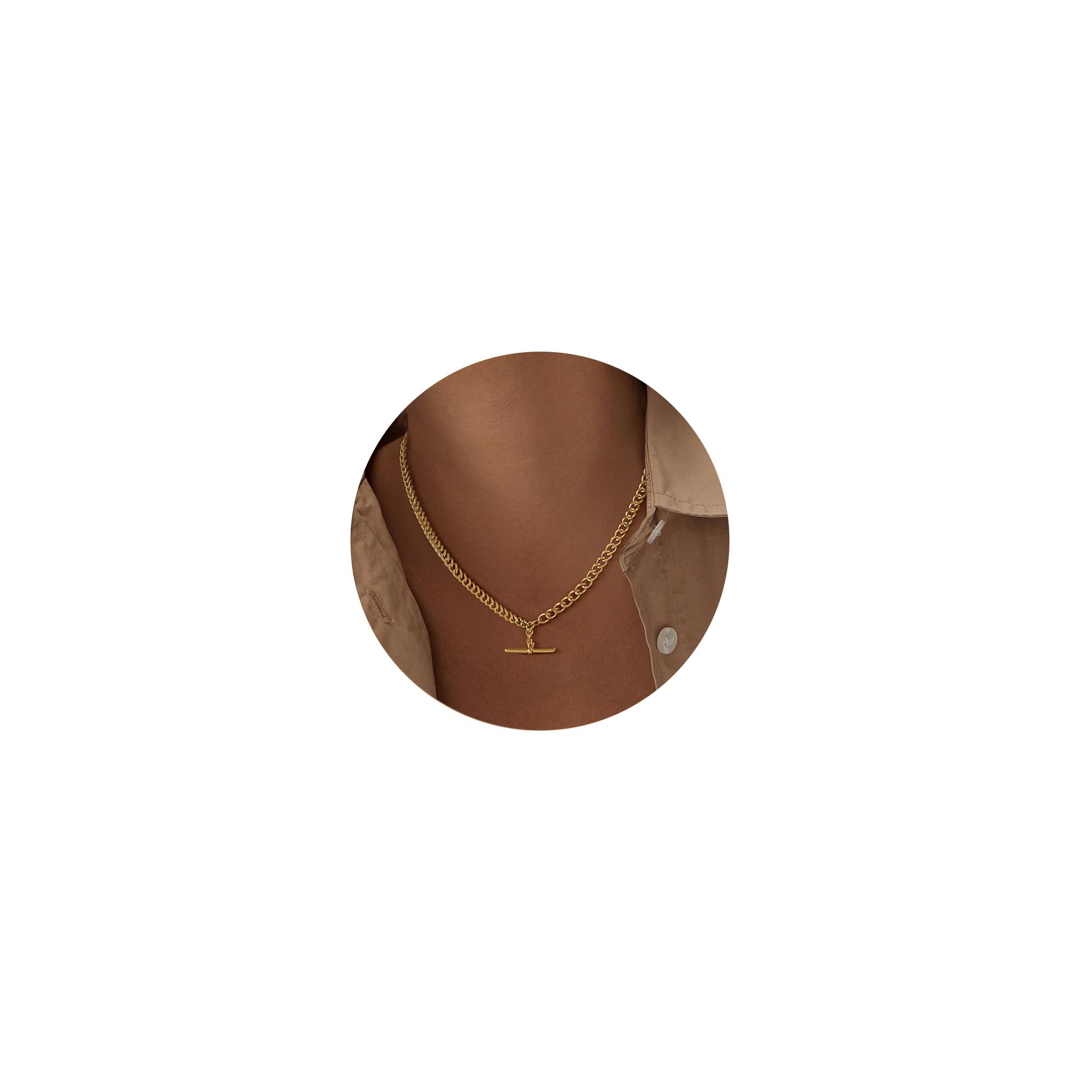 MoodearGold Necklace for Women 14K Dainty Chunky Gold/Sliver Chain Necklace Cuban Link Paperclip Chain Choker Toggle Clasp Layered Pearl Pendent Necklace for Women Trendy Fashion Jewelry