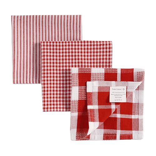 Image of LANE LINEN 100% Cotton Kitchen Dish Cloths, Ultra Soft Absorbent Quick Drying Dish Towels, Multiweave Wash Cloths Dish Towel Sets, 13x13 Inches, 12 Pack - Red