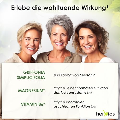 HERBIOS 5-HTP - 120 Kapseln für 4 Monate – 250 mg Griffonia-Extrakt mit Magnesium und Vitamin B6 – vegan, natürlich & laborgeprüft – Bild 5