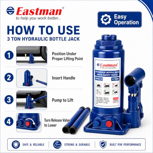 Image of Hydraulic Bottle Jack 3 Ton Heavy Duty Steel Jack for Car, SUV, Truck Portable Hydraulic Lift Tool with Easy Pump Handle & Wide Base for Stability