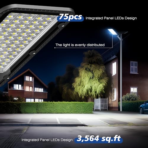 8000W Solar Street Lights Outdoor - 6500K Solar Parking Lot Lights Commercial Dusk to Dawn, Heavy Duty Split Type LED Solar Street Light Remote Control, Street Lights Solar Powered for Yard (2Pack) - Thumbnail 2