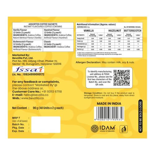 Image of Bevzilla 200g Classic Strong Instant Coffee Powder + 48 Assorted (4 Flavours) Instant Coffee Powder Sachets| Arabica Beans|Best For Espresso, Latte, Cappuccino|Enjoy Hot & Cold