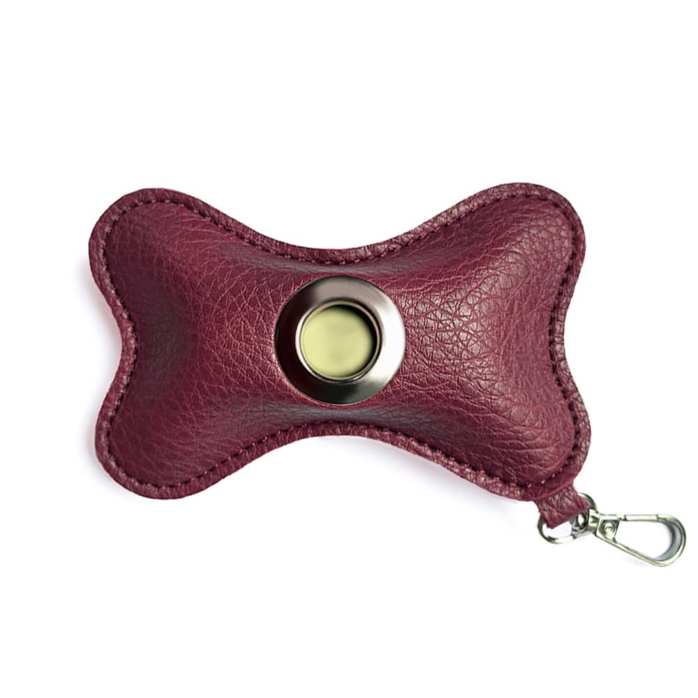 Dongker Wine Red Dog Poop Bag Holder,Leather Pet Waste Bag Dispenser Zipered Pouch With Carabiner Clip Attached To Any Leashes For Walking, Outdoor, Travelling(No Poo Bags Include)