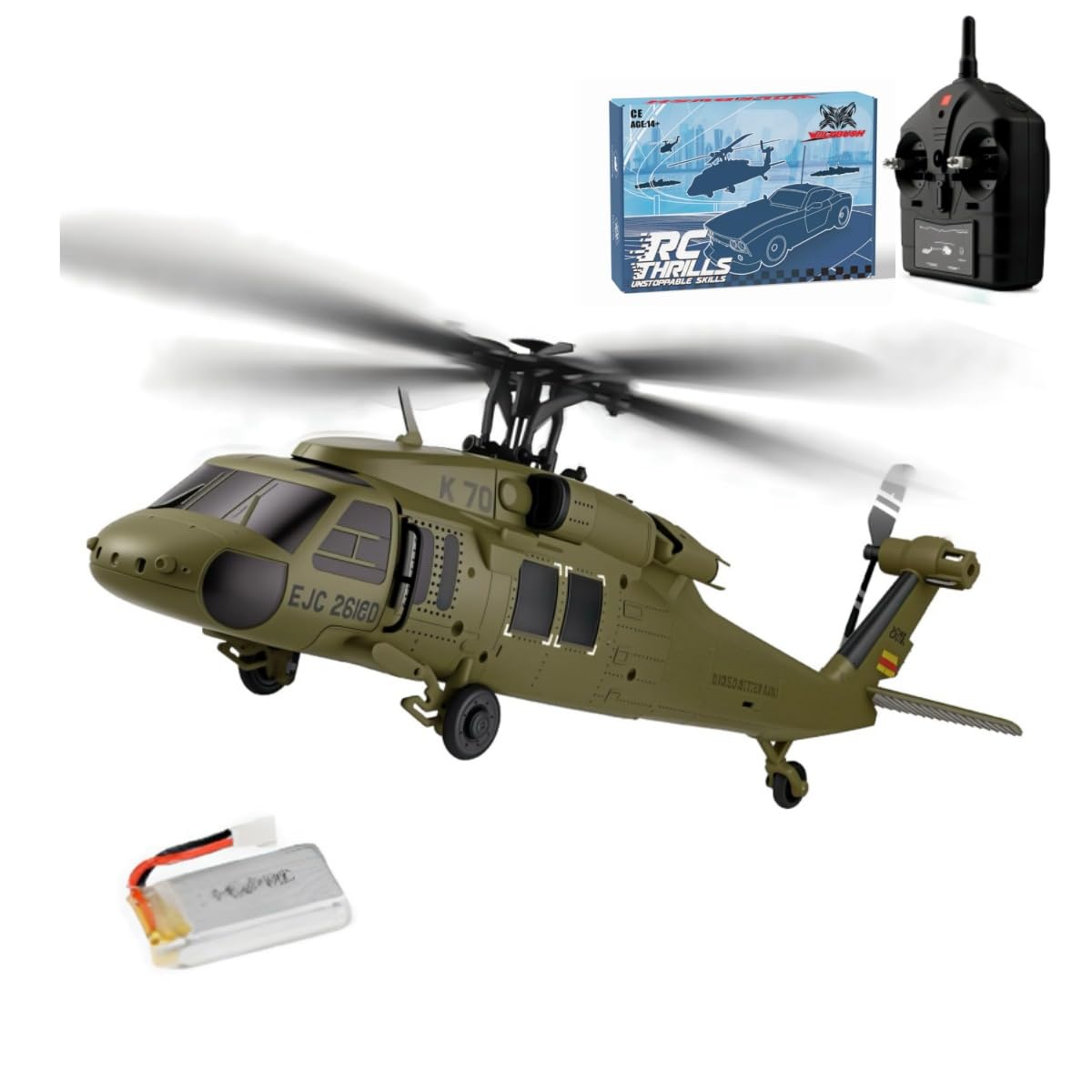 K170 UH60L Elicottero RC per Principianti Adulti, Modello di Elicottero Radiocomandato Flybarless 2,4G 4CH con Mantenimento dell'Altitudine, Doppio Motore Brushless, Giroscopio a 6 Assi, 1