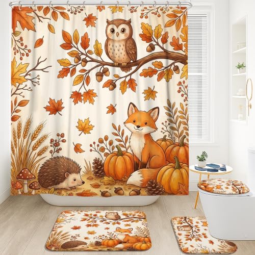 Rideau de douche imperméable anti-éclaboussures orange avec tapis