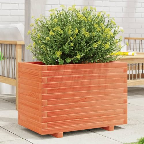 Homgoday Jardinera Madera Maciza de Pino marrón Cera 70x40x49,5 cm, Jardinera Macetero Recipiente Flores Plantas Soporte Jardín Patio Terraza Balcón Decoración Adornos