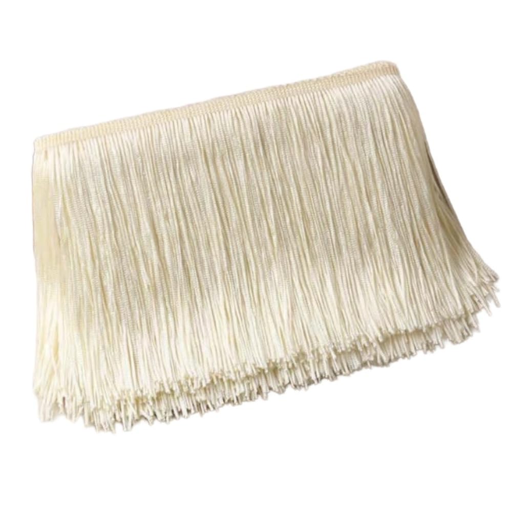 Blausky 10 cm x 2 m Wide Tassel Fringe Trim Dance Fringe Cut Fringe Silky Fringe Ribbon Decorative Ribbon Fringe Trim Ribbons for Sewing, for Latin Dress, Lingerie Curtains, Beige