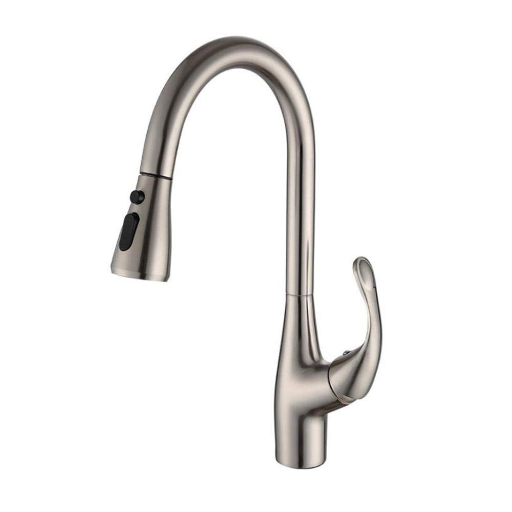 Yjyjy Brushed Kitchen Faucets With Pull Down Sprayer 360°Rotating Hot And Cold Water Faucet 2 Modes, Brass Telescopic, For Laundry Table, Sink