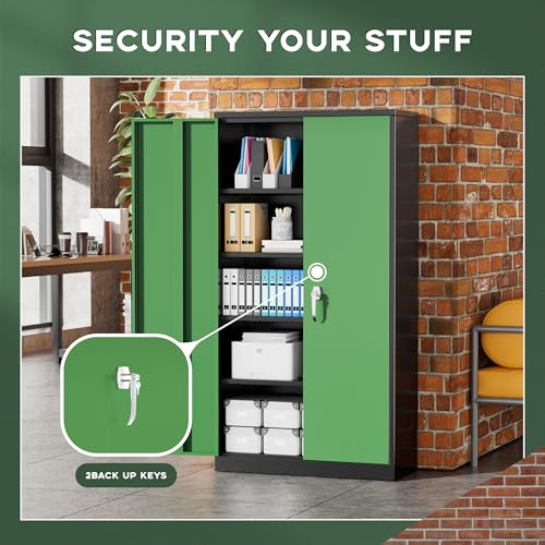 Image of Greenvelly Metal Storage Cabinet, 72 inch Locking Metal Garage Storage Cabinet with Doors and 4 Adjustable Shelves, Lockable Steel Cabinet for Home Office, Garage, Shop, School (Green 36 inch W x 18 inch D)