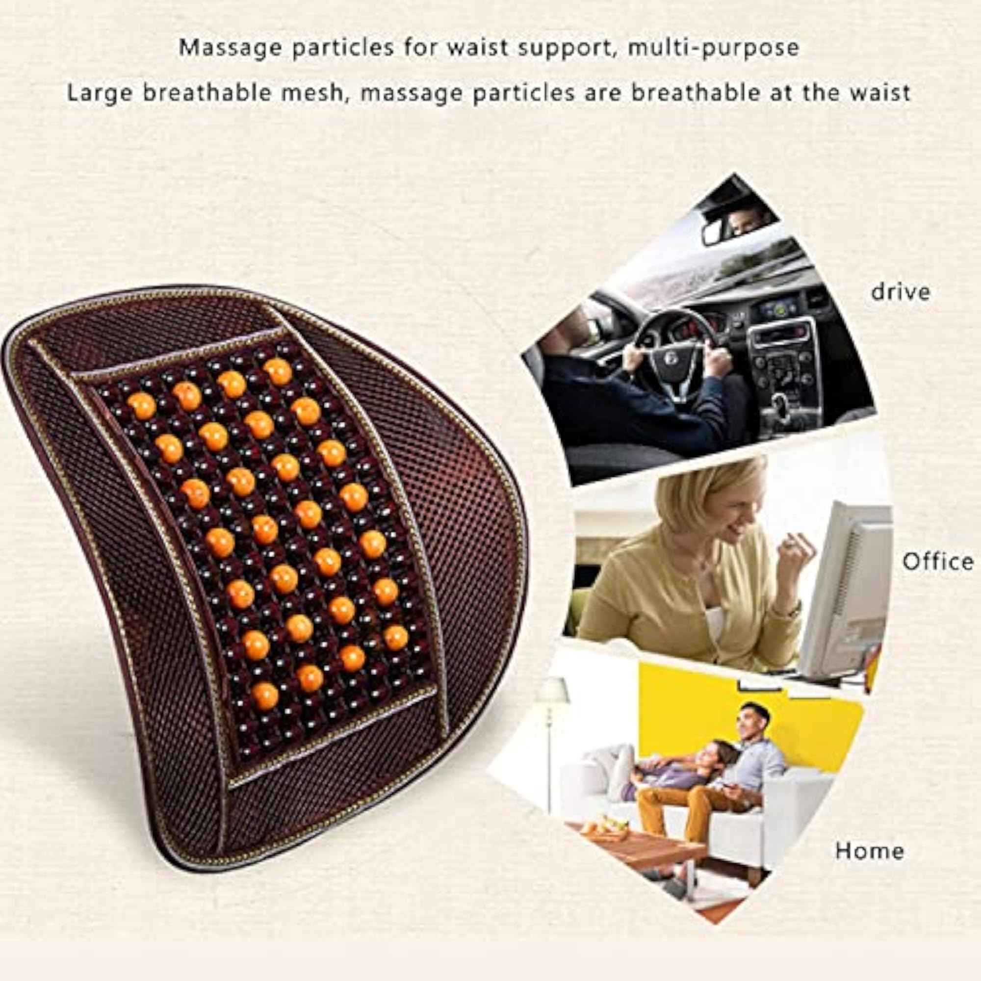 Wooden Beads Lumbar Pillow for Car Back Rest