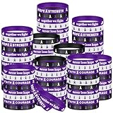 Karenhi 96 Pcs Purple Ribbon Awareness Wristbands, Pancreatic Cancer & Alzheimer's Support Bracelets, Silicone Rubber Lupus Bracelets with Hope Faith Strength Courage, Charity Event Party Favors