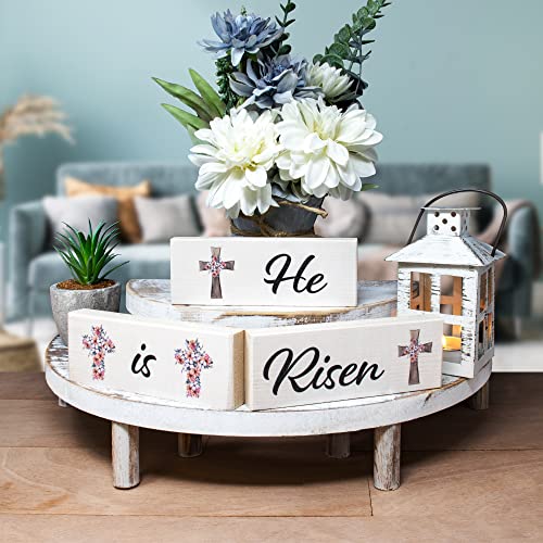 JennyGems-He-Is-Risen-Wooden-Sign-Set-Tiered-Tray-and-Tabletop-Easter-Decor-Christian-Easter-Made-in-USA JennyGems He Is Risen Wooden Sign Set Tiered Tray and Tabletop Easter Decor Christian Easter Made in USA