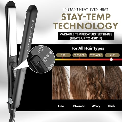 STYLECRAFT Stay Temp Professional 1" Titanium Flat Iron, view 3