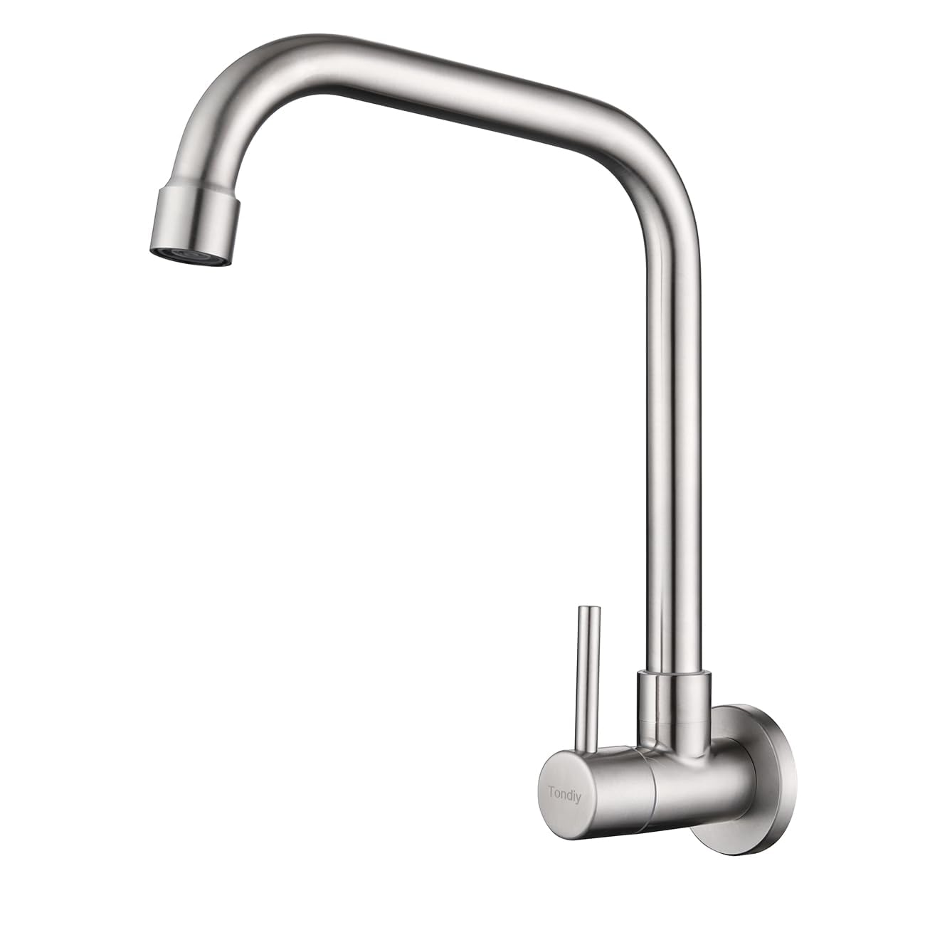 Grifo Cocina de Pared Solo Agua Fría, G 1/2" Grifería para Fregadero Giratorio a 360​°, Monomando Acero Inoxidable 304, Aireador Extraíble, Cepillado