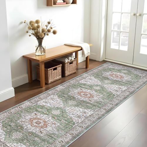 RUUGME Hallway 3x10 Runner Rugs - Washable Runner Rug for Kitchen Living Room Stain Resistant Carpet for Bedroom Kitchen Bathroom with Non Slip Backing Home Decor Floor Decoration Mat 3x10 Sage