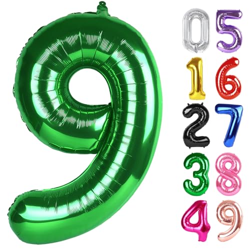 Image of Dark Green Number 9 Balloon 40 Inch, 9th Birthday Party Decorations, Giant 9 Foil Balloon for Party Supplies