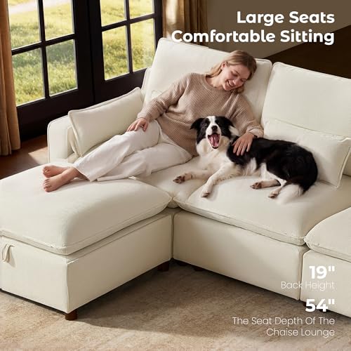 Image of WorthFurni Modern Modular Sectional Sofa,137 inch V Shape Sectional Cloud Couch with Storage Ottoman,Comfty 8 Seat Sofa for Living Room,Beige Chenille