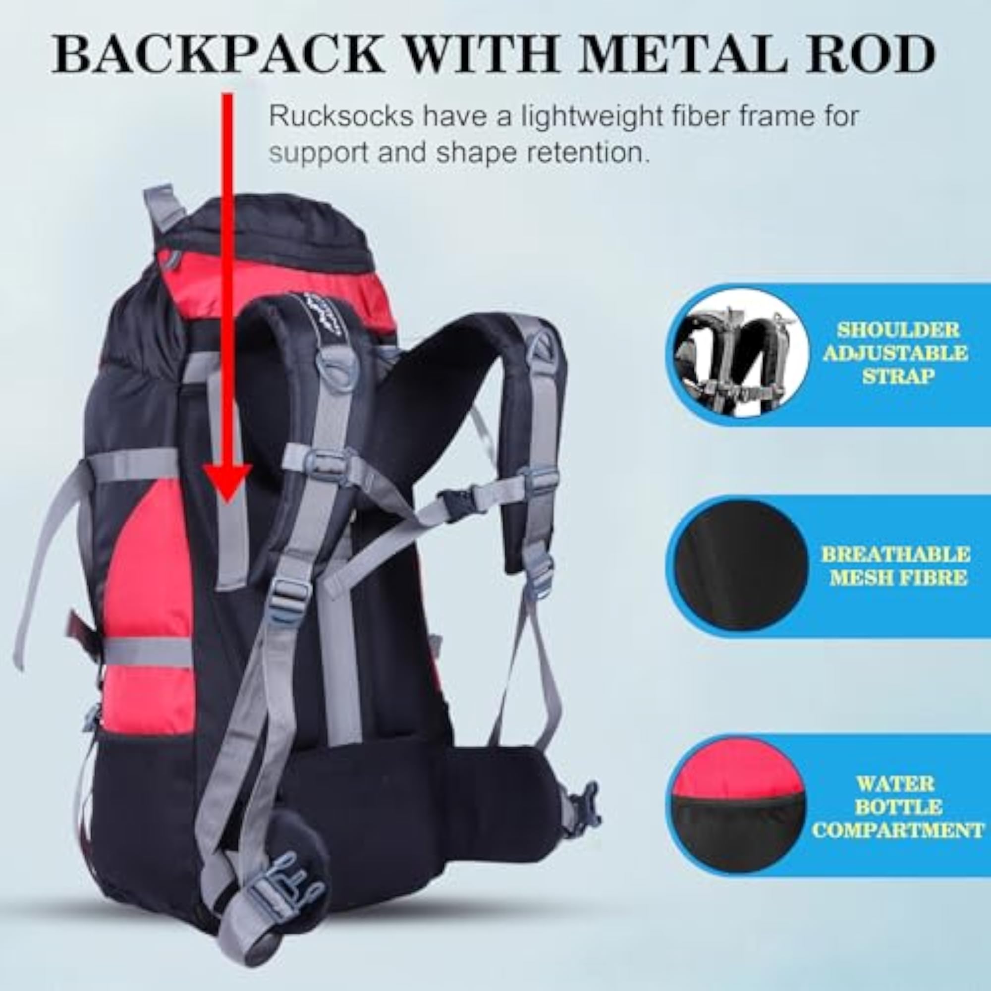 Snow 60 Ltr Rucksack for Trekking and Travel, Water Repellent