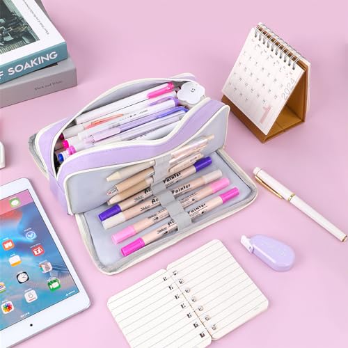 Image of iSuperb Large Pencil Case 3 Compartments Pencil Pouch Big Capacity Pencil Bag for Kids Teen Girls Boys Student School Supplies Oxford Organizer Pen Bag Cosmetic Makeup Pouch