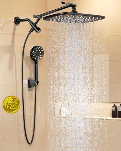 Veken 11.8' Rain Shower Head with Handheld, High Pressure Handheld Shower Heads with Multi Spray Modes, Rainfall Combo with 15' Metal Extension Arm,Detachable Dual Shower, Long 6 ft. Hose,Matte Black