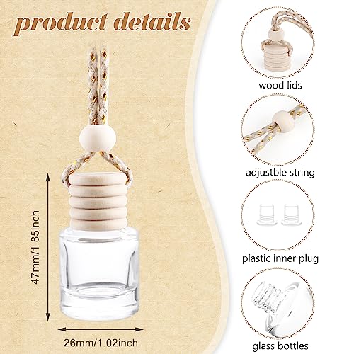 Image of 100 Pack Set Car Hanging Air Freshener Empty Car Essential Oil Diffuser Bottles Pendant Round 8ml Glass Perfume Bottles Aromatherapy Fragrance Bottle Auto Ornaments Decor