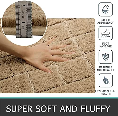 Pauwer Bathroom Mat Sets 2 Piece Microfiber Non Slip Absorbent Bath Mat and Toilet Mat U Shaped Contour Rug Super Soft Fluffy Shower Rug for Bathroom (Beige, 53 x 86 cm+50 x 50 cm)
