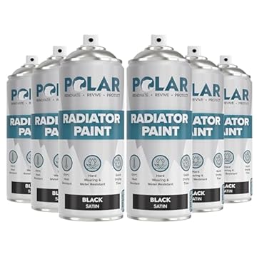 Polar Satin Black Radiator Spray Paint - 6 x 400ml | Heat Resistant up to 100ºC | Quick Drying & No Primer needed | Exterior Surfaces of Radiators & Hot Water Tanks | Heat Resistant Radiator Paint