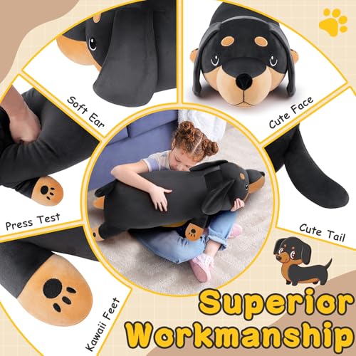 Image of 30'' Giant Black Dachshund Dog Plush Stuffed Animal- Big Weiner Dog Plush Pillow Plushies, Large Dachshund Plush Toy, Hugging Weiner Dog Stuffed Animal, Birthday Gifts for Kids Valentine's Day Gift