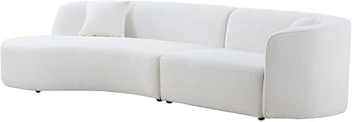 Miniatura 8 de Juego de 2 piezas moderno sofá curvado de tela Boucle con marco de madera maciza, acolchado de alta resistencia y cuatro cojines, perfecto para sala