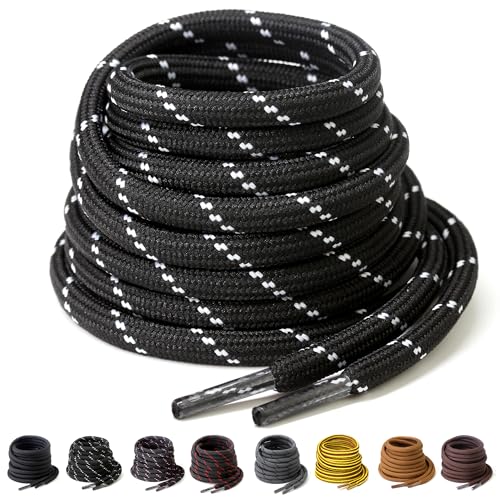 Yusimu Schwarze/Weiße Runde Schnürsenkel, Ø4.5 mm Dicke, Reißfeste Ersatzschnürsenkel für Arbeitsschuhe, Wanderschuhe & Stiefel, inklusive Shoe Boot Laces, Lang 140cm - 2 Paare