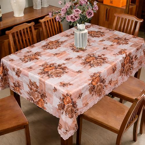 Image of Dakshya Industries PVC Waterproof Table Cover 6 Seater 54x78 Inch - Washable Oil & Stain Resistant Dining Table Cover (Peach)