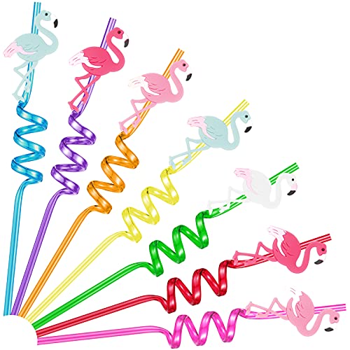 32 Pieces FlamingoÂ Drinking Straws Reusable Flamingo Party Favors Flamingo Theme Party Plastic Straws Colorful Drinking Straws Flamingo Party Supplies, Party Decorations for Kids Girls