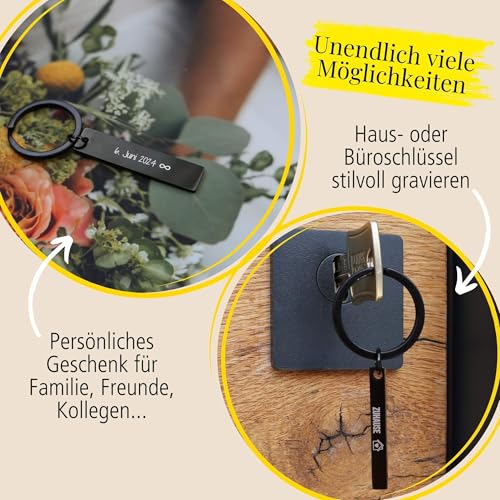 Online Schlüsselanhänger personalisiert schwarz I Schlüsselanhänger zum selbst gestalten mit Gravur I Personalisiertes Geschenk für Freundin, Freund, Papa I Anhänger zum Beschriften