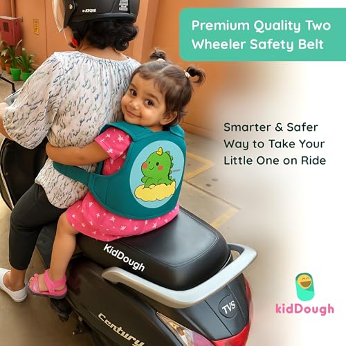 Image of KidDough Baby Safety Belt for Kids | Two Wheeler Bike /Scooty Belt for Kids Safety, Child Harness Safety Belt with Adjustable Baby Carrier for Toddlers & Baby (Cartoon Green)