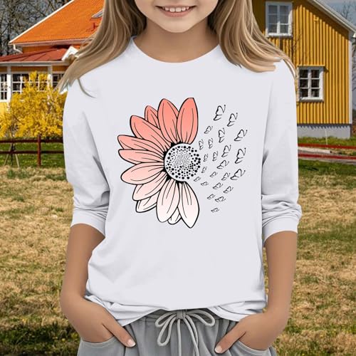 Girls T Shirts Short Sleeve Loose Fit Crewneck Gradient Printed Tshirts Trendy Graphic Basic Tees (B-White, 8-9 Years)3