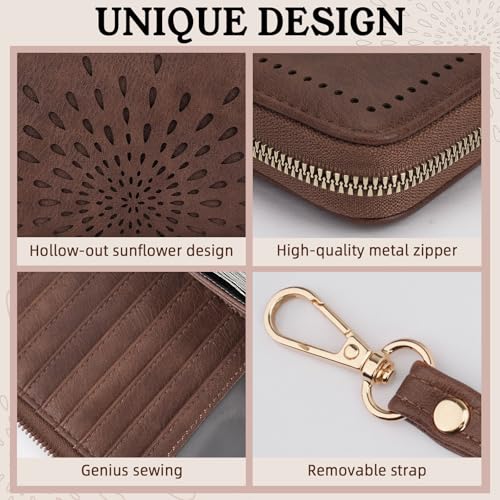 Image of APHISON Wallet Women Large Capacity Clutch Purse For Ladies Card Holder RFID Wristlet Phone Zipper Coin Travel Pocket, 01-coffee, 8.2 inch x 4.33 inch x 1 inch