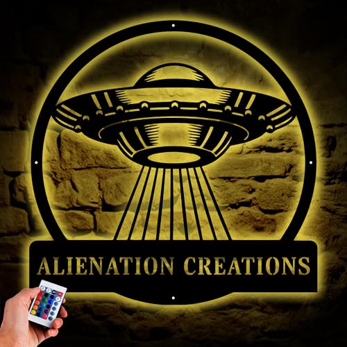 UFO Wall Light LED Metal Art Alien Spaceship Backlit Sign Room Decor Sci-Fi Living Room Bar Game Room Bedroom Man Cave Housewarming Gift for Alien Lovers Sci-Fi Lover