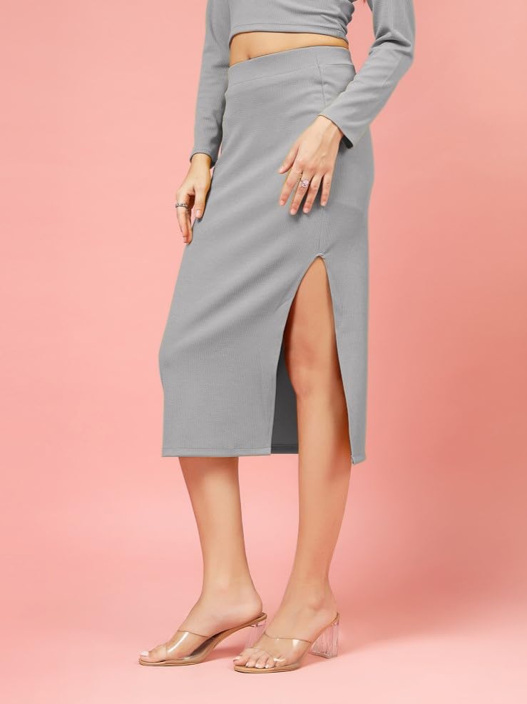 Image of FYLTR Women's Stretchable Mid Rise Midi Skirt|Side Slit|Slim Fit Casul wear