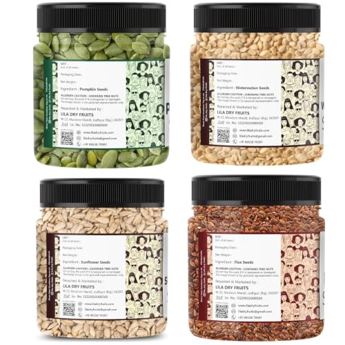Image of LILA DRY FRUITS Pumpkin Sunflower Watermelon Flax Seeds Combo Pack 150g x 4
