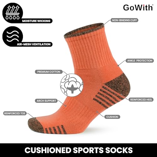 GoWith 2 Pairs Unisex Cotton Cushioned Crew Socks, Moisture-Wicking Lightweight Athletic Striped Golf Socks for Men & Women2