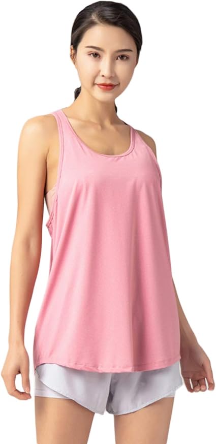 Amazon ローローluoluo ヨガウェア トップス タンクトップ レディース フィットネスウェア スポーツウェア ヨガ ｔシャツ ランニング マラソン ピラティス 速乾 ピンク L アクティブシャツ Tシャツ 通販