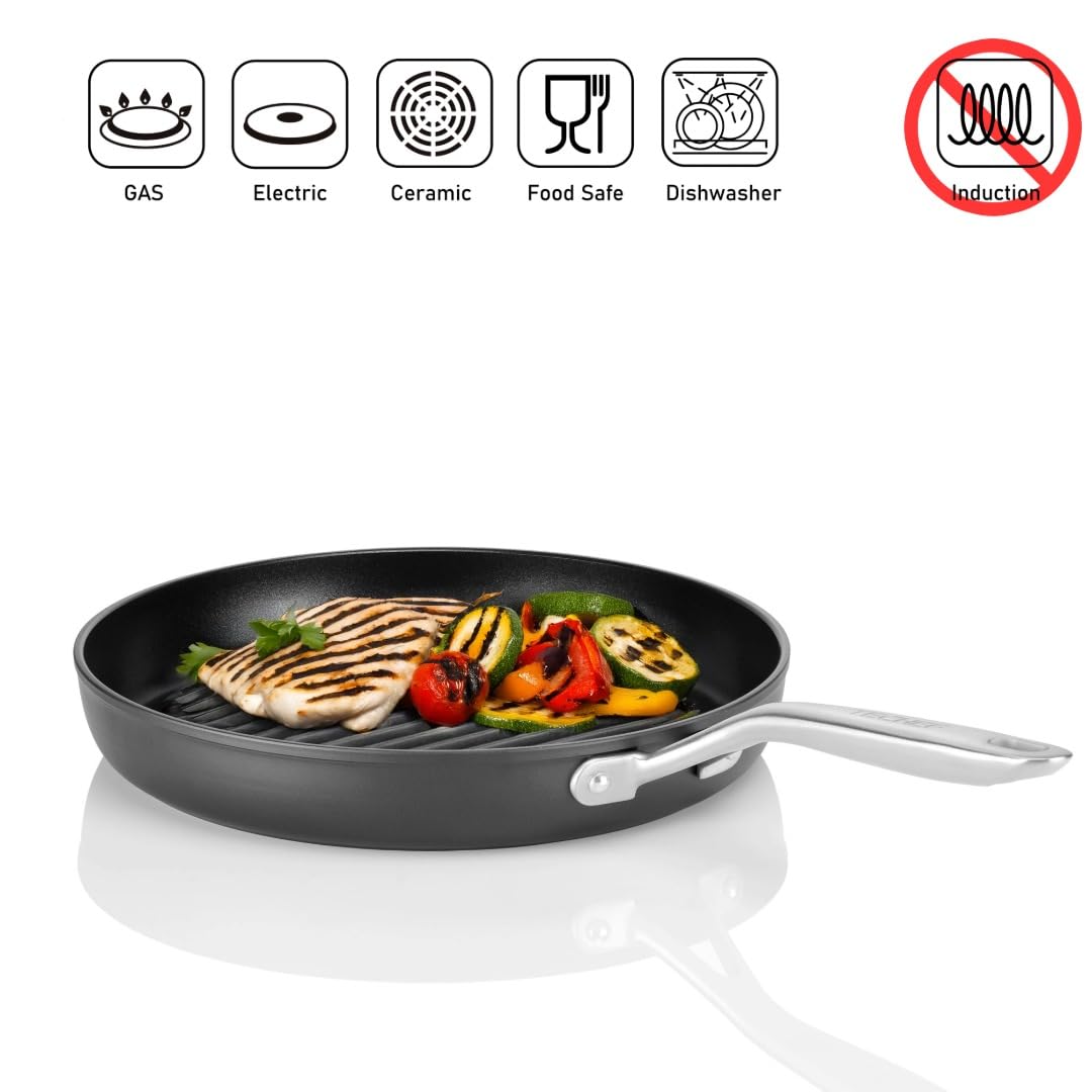 TECHEF OXGP Onyx Collection Grillpfanne, Teflon-Platin-Antihaftbeschichtung, PFOA-frei, 30,5 cm, Aluminium, Schwarz
